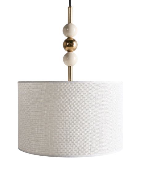 Lampa wisząca metalowa z materiałowym kloszem mosiężna z beżem 806361
