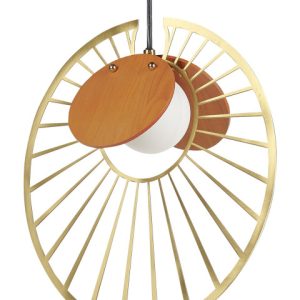 Lampa wisząca metalowa złota z jasnym drewnem 267041