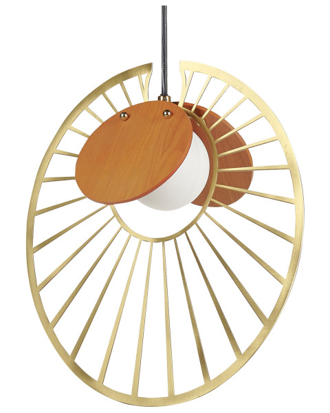 Lampa wisząca metalowa złota z jasnym drewnem 267041