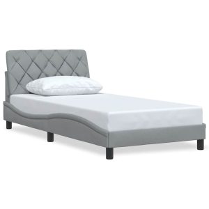 Łóżko Tapicerowane Szara Tkanina Rama Łóżka Ze Stelażem 100×200 cm 812043 Łóżko Tapicerowane Szara Tkanina Rama Łóżka Ze Stelażem 100×200 cm 812043