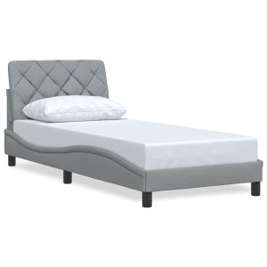 Łóżko Tapicerowane Szara Tkanina Rama Łóżka Ze Stelażem 90×200 cm 812042 Łóżko Tapicerowane Szara Tkanina Rama Łóżka Ze Stelażem 90×200 cm 812042