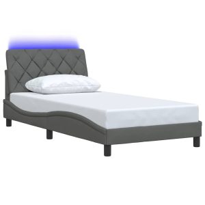 Łóżko Tapicerowane Szara Tkanina Rama Łóżka Ze Stelażem LED 100×200 cm 821118 Łóżko Tapicerowane Szara Tkanina Rama Łóżka Ze Stelażem LED 100×200 cm 821118