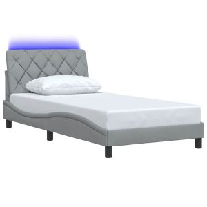 Łóżko Tapicerowane Szara Tkanina Rama Łóżka Ze Stelażem LED 100×200 cm 820998 Łóżko Tapicerowane Szara Tkanina Rama Łóżka Ze Stelażem LED 100×200 cm 820998