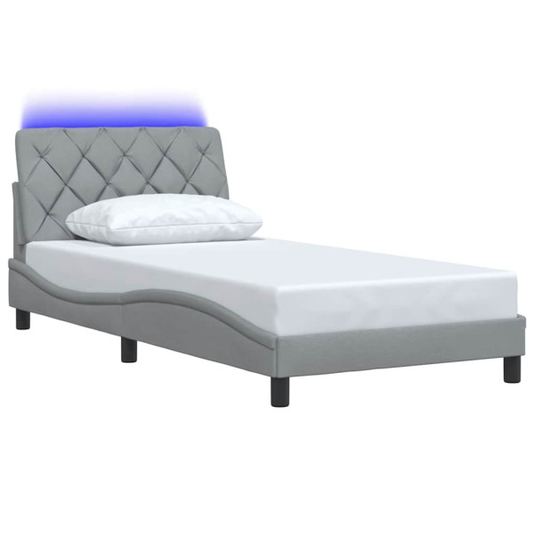 Łóżko Tapicerowane Szara Tkanina Rama Łóżka Ze Stelażem LED 100x200 cm 820998
