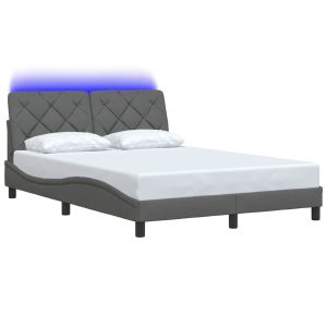 Łóżko Tapicerowane Szara Tkanina Rama Łóżka Ze Stelażem LED 140×190 cm 821171 Łóżko Tapicerowane Szara Tkanina Rama Łóżka Ze Stelażem LED 140×190 cm 821171
