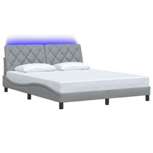 Łóżko Tapicerowane Szara Tkanina Rama Łóżka Ze Stelażem LED 160×200 cm 821163 Łóżko Tapicerowane Szara Tkanina Rama Łóżka Ze Stelażem LED 160×200 cm 821163