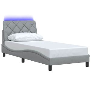 Łóżko Tapicerowane Szara Tkanina Rama Łóżka Ze Stelażem LED 90×200 cm 821156 Łóżko Tapicerowane Szara Tkanina Rama Łóżka Ze Stelażem LED 90×200 cm 821156