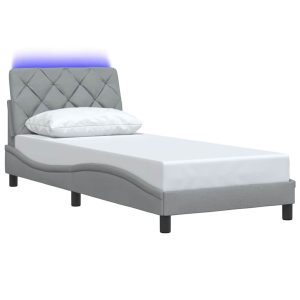 Łóżko Tapicerowane Szare Rama Łóżka Ze Stelażem Szara LED 90×190 cm 821331 Łóżko Tapicerowane Szare Rama Łóżka Ze Stelażem Szara LED 90×190 cm 821331