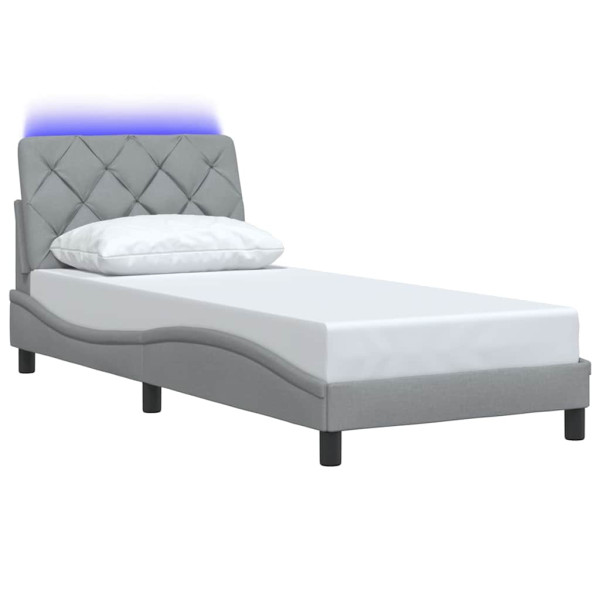 Łóżko Tapicerowane Szare Rama Łóżka Ze Stelażem Szara LED 90x190 cm 821331