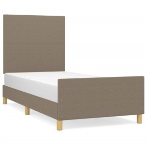 Łóżko Tapicerowane Taupe Tkanina Rama Łóżka Ze Stelażem 90×200 cm 821784
