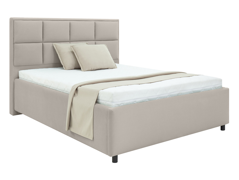 Łóżko tapicerowane Velvoro 140x200 z pojemnikiem i stelażem taupe 1062330