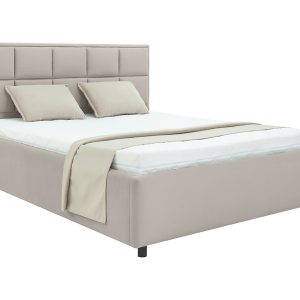 Łóżko tapicerowane Velvoro 160×200 z pojemnikiem i stelażem taupe 1062332 Łóżko tapicerowane Velvoro 160×200 z pojemnikiem i stelażem taupe 1062332
