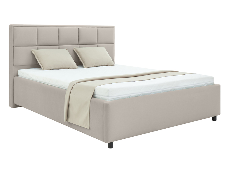 Łóżko tapicerowane Velvoro 160x200 z pojemnikiem i stelażem taupe 1062332