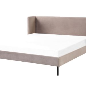 Łóżko tapicerowane welur 160×200 cm beżowoszare 65243 Łóżko tapicerowane welur 160×200 cm beżowoszare 65243