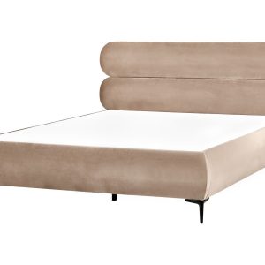 Łóżko tapicerowane welur 160×200 cm beżowoszare 658067 Łóżko tapicerowane welur 160×200 cm beżowoszare 658067