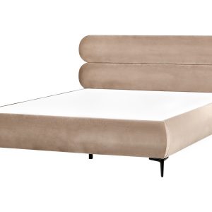 Łóżko tapicerowane welur 180×200 cm beżowoszare 658049 Łóżko tapicerowane welur 180×200 cm beżowoszare 658049