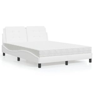 Łóżko tapicerowane z materacem białe sztuczna skóra sypialnia 140×190 cm 707090 Łóżko tapicerowane z materacem białe sztuczna skóra sypialnia 140×190 cm 707090