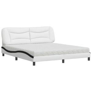 Łóżko tapicerowane z materacem białe sztuczna skóra sypialnia 180×200 cm 705842 Łóżko tapicerowane z materacem białe sztuczna skóra sypialnia 180×200 cm 705842