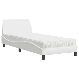 Łóżko tapicerowane z materacem białe sztuczna skóra sypialnia 80×200 cm 707487 Łóżko tapicerowane z materacem białe sztuczna skóra sypialnia 80×200 cm 707487