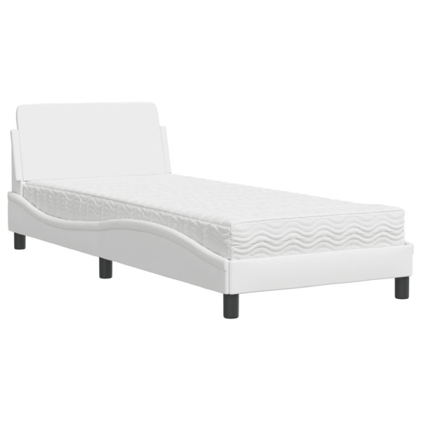 Łóżko tapicerowane z materacem białe sztuczna skóra sypialnia 80x200 cm 707487