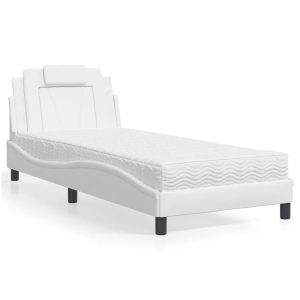 Łóżko tapicerowane z materacem białe sztuczna skóra sypialnia 80×200 cm 705710 Łóżko tapicerowane z materacem białe sztuczna skóra sypialnia 80×200 cm 705710