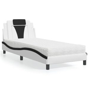 Łóżko tapicerowane z materacem białe sztuczna skóra sypialnia 90×200 cm 706302 Łóżko tapicerowane z materacem białe sztuczna skóra sypialnia 90×200 cm 706302