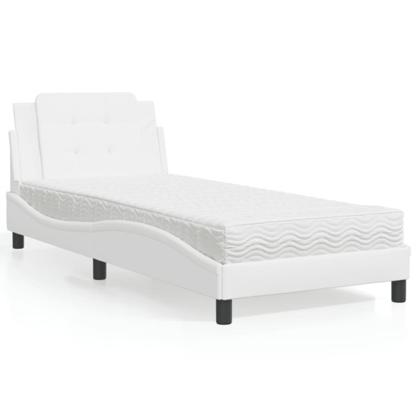 Łóżko tapicerowane z materacem białe sztuczna skóra sypialnia 90x200 cm 705809