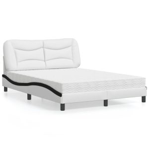 Łóżko Tapicerowane z Materacem Biało Czarne Ekoskóra do Sypialni 120×200 cm 820993 Łóżko Tapicerowane z Materacem Biało Czarne Ekoskóra do Sypialni 120×200 cm 820993
