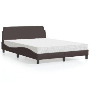 Łóżko Tapicerowane z Materacem Brązowa Tkanina Do Sypialni 140×190 cm 821844