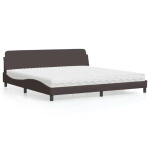 Łóżko Tapicerowane z Materacem Brązowa Tkanina Do Sypialni 200×200 cm 821896