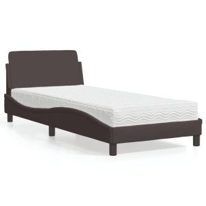 Łóżko Tapicerowane z Materacem Brązowa Tkanina Do Sypialni 80×200 cm 821796