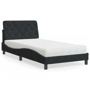 Łóżko tapicerowane z materacem czarne aksamit do sypialni 100×200 cm 705236 Łóżko tapicerowane z materacem czarne aksamit do sypialni 100×200 cm 705236