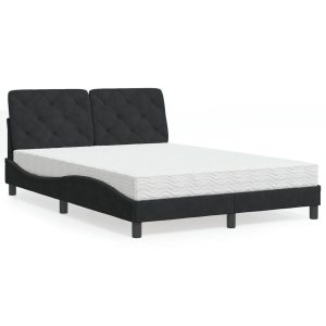 Łóżko tapicerowane z materacem czarne aksamit do sypialni 120×200 cm 706941 Łóżko tapicerowane z materacem czarne aksamit do sypialni 120×200 cm 706941