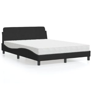 Łóżko tapicerowane z materacem czarne aksamit do sypialni 140×190 cm 706914 Łóżko tapicerowane z materacem czarne aksamit do sypialni 140×190 cm 706914
