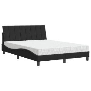 Łóżko tapicerowane z materacem czarne aksamit do sypialni 140×190 cm 705246 Łóżko tapicerowane z materacem czarne aksamit do sypialni 140×190 cm 705246