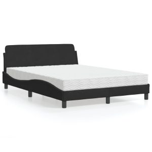 Łóżko tapicerowane z materacem czarne aksamit do sypialni 140×200 cm 705398 Łóżko tapicerowane z materacem czarne aksamit do sypialni 140×200 cm 705398