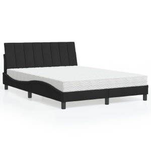 Łóżko tapicerowane z materacem czarne aksamit do sypialni 140×200 cm 707428 Łóżko tapicerowane z materacem czarne aksamit do sypialni 140×200 cm 707428