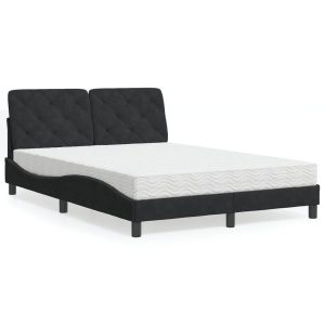 Łóżko tapicerowane z materacem czarne aksamit do sypialni 140×200 cm 705364 Łóżko tapicerowane z materacem czarne aksamit do sypialni 140×200 cm 705364