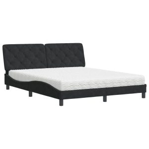 Łóżko tapicerowane z materacem czarne aksamit do sypialni 160×200 cm 706859 Łóżko tapicerowane z materacem czarne aksamit do sypialni 160×200 cm 706859