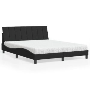 Łóżko tapicerowane z materacem czarne aksamit do sypialni 160×200 cm 706648 Łóżko tapicerowane z materacem czarne aksamit do sypialni 160×200 cm 706648