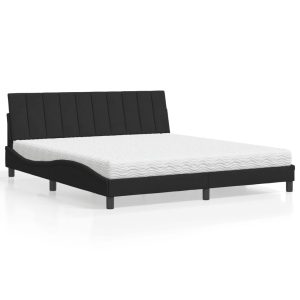 Łóżko tapicerowane z materacem czarne aksamit do sypialni 180×200 cm 705896 Łóżko tapicerowane z materacem czarne aksamit do sypialni 180×200 cm 705896
