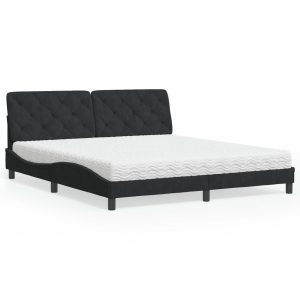 Łóżko tapicerowane z materacem czarne aksamit do sypialni 180×200 cm 707237 Łóżko tapicerowane z materacem czarne aksamit do sypialni 180×200 cm 707237
