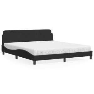 Łóżko tapicerowane z materacem czarne aksamit do sypialni 180×200 cm 705328 Łóżko tapicerowane z materacem czarne aksamit do sypialni 180×200 cm 705328