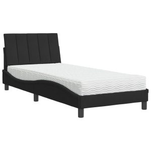 Łóżko tapicerowane z materacem czarne aksamit do sypialni 90×200 cm 706112 Łóżko tapicerowane z materacem czarne aksamit do sypialni 90×200 cm 706112
