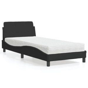 Łóżko tapicerowane z materacem czarne aksamit do sypialni 90×200 cm 705341 Łóżko tapicerowane z materacem czarne aksamit do sypialni 90×200 cm 705341