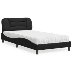 Łóżko tapicerowane z materacem czarne sztuczna skóra sypialnia 100×200 cm 706812 Łóżko tapicerowane z materacem czarne sztuczna skóra sypialnia 100×200 cm 706812