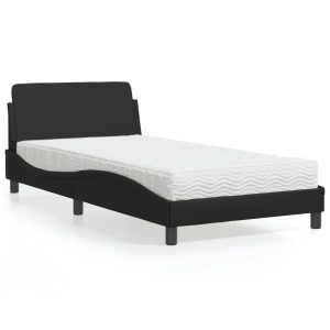 Łóżko tapicerowane z materacem czarne sztuczna skóra sypialnia 100×200 cm 707164 Łóżko tapicerowane z materacem czarne sztuczna skóra sypialnia 100×200 cm 707164