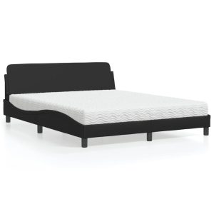 Łóżko tapicerowane z materacem czarne sztuczna skóra sypialnia 160×200 cm 705154 Łóżko tapicerowane z materacem czarne sztuczna skóra sypialnia 160×200 cm 705154