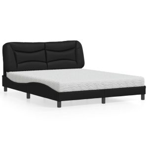 Łóżko tapicerowane z materacem czarne sztuczna skóra sypialnia 160×200 cm 706265 Łóżko tapicerowane z materacem czarne sztuczna skóra sypialnia 160×200 cm 706265
