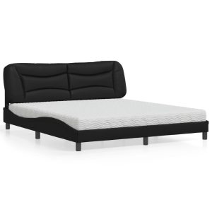 Łóżko tapicerowane z materacem czarne sztuczna skóra sypialnia 180×200 cm 705668 Łóżko tapicerowane z materacem czarne sztuczna skóra sypialnia 180×200 cm 705668